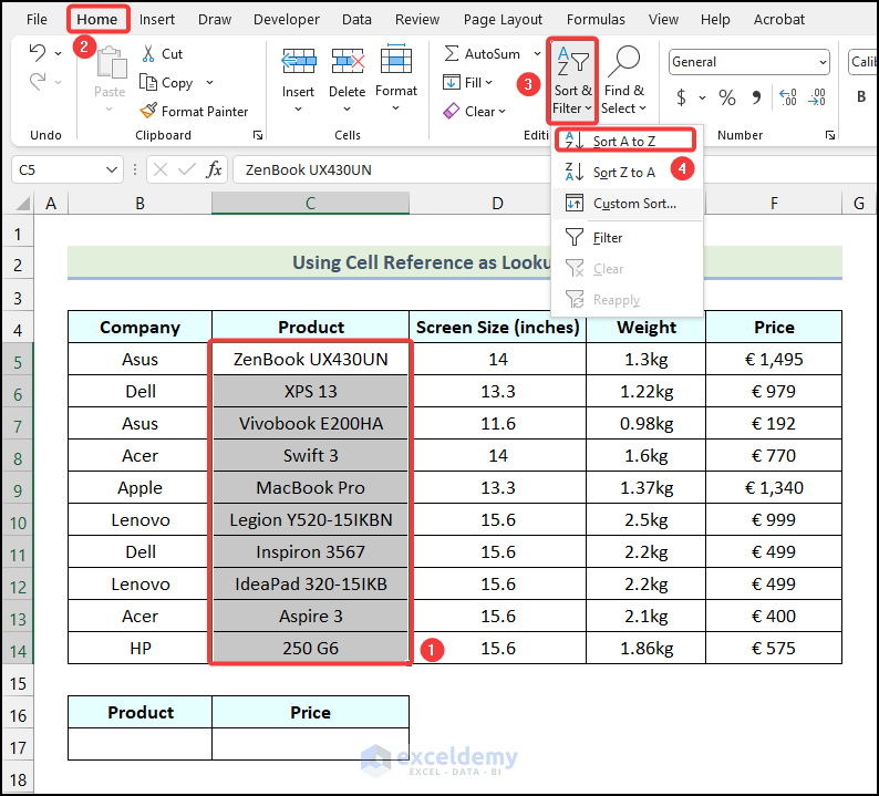 Sorting lookup vector in ascending order to use the VBA Lookup function in Excel