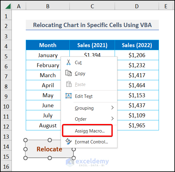 Assign macro to resize chart plot area using vba in excel
