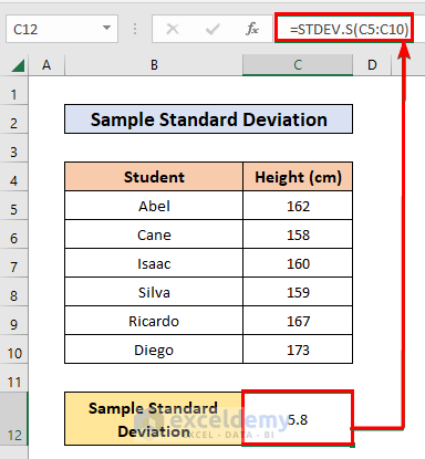 Using STDEV.S and STDEV Functions to Calculate Deviation in Excel