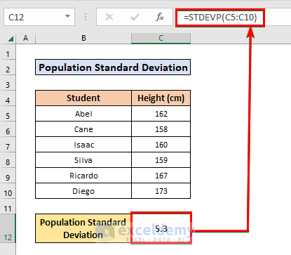 Calculation of Population Standard Deviation in Excel