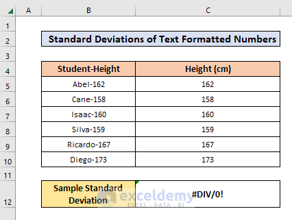 Calculating Standard Deviation of Text Representation of Numbers in Excel