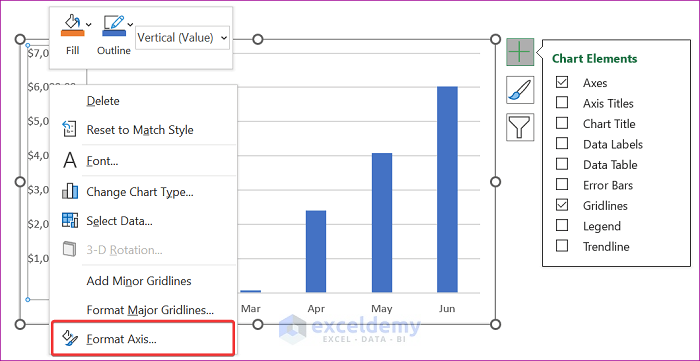 Using Context Menu to Establish Log Scale to Excel Chart Axis