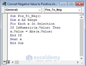 Apply VBA Code to Change Negative Value to Positive and Vice Versa