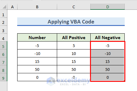 Apply VBA Code to Change Negative Value to Positive and Vice Versa
