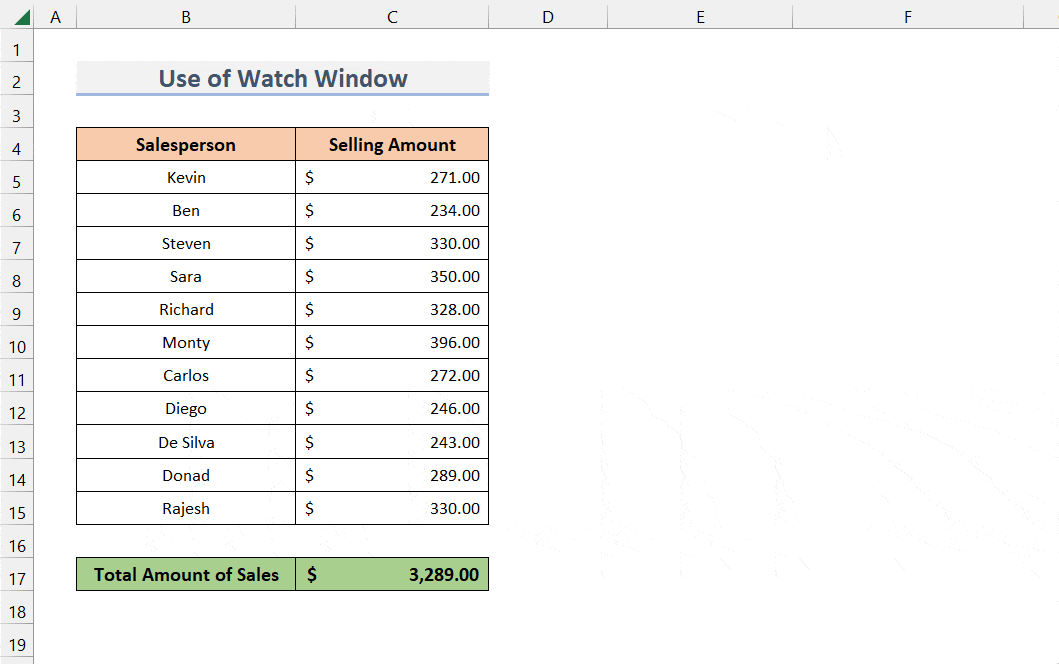 Utilization of Watch Window to Create Floating Cells in Excel
