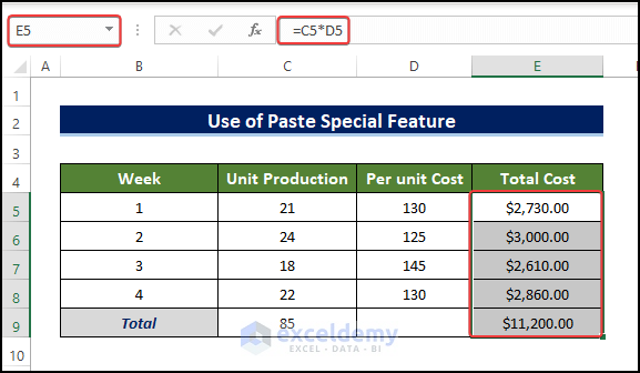 Erase Column Without Affecting Formula with Paste Special Feature