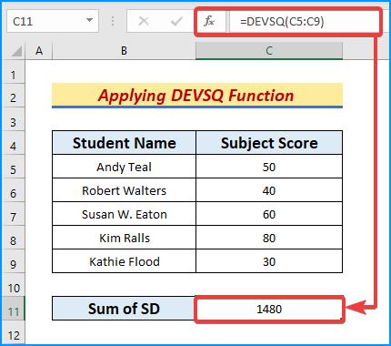 Apply DEVSQ Function to Get Sum of Squared Deviations