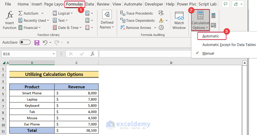 using calculation options to show how to turn on auto calculate in excel