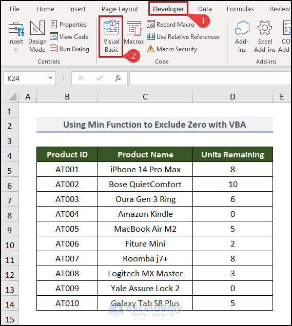 opening VBE from developer tab in Excel