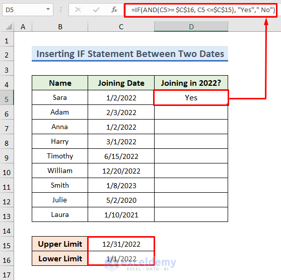 Formula for IF statement between two dates