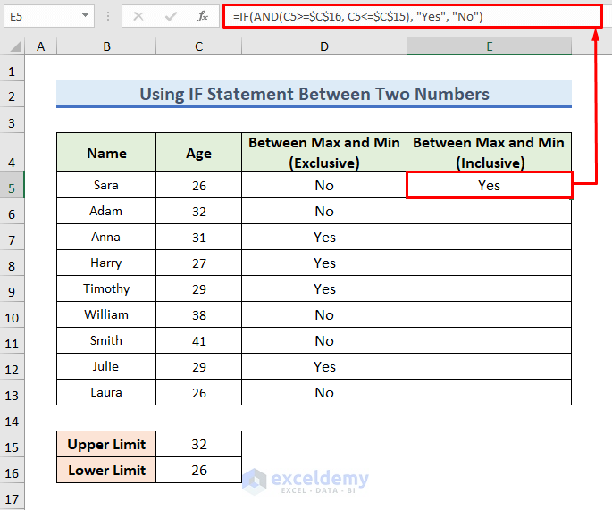 Formula for IF statement between two numbers in Excel