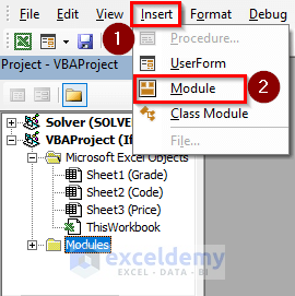 Inserting New Module to Write the If Then Else Statement in Excel