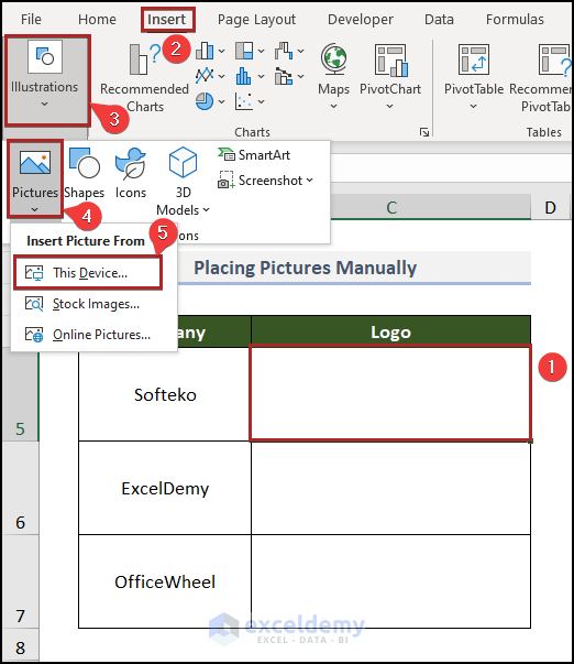 How to Insert Pictures Manually to Fit Cells in Excel