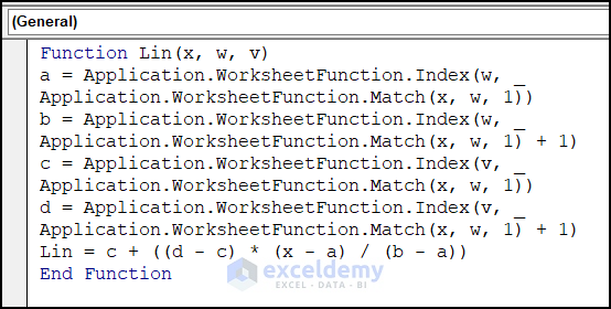 VBA code for creating function for linear interpolation Excel VBA