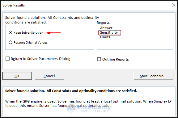 selection of Sensitivity from reports