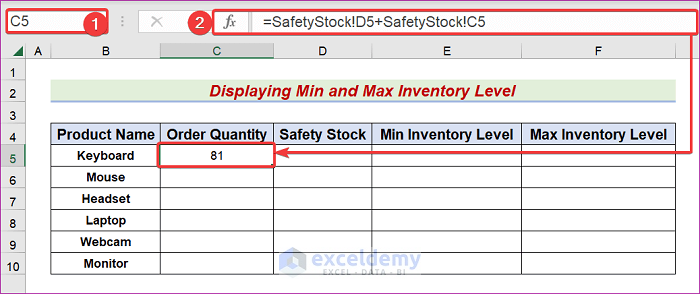 Display Min Max Inventory Calculation in Excel
