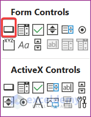 choosing the button icon from the Form Controls