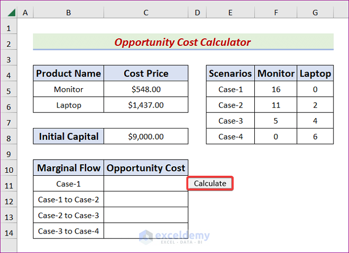 A button to calculate Opportunity Cost for Case-1