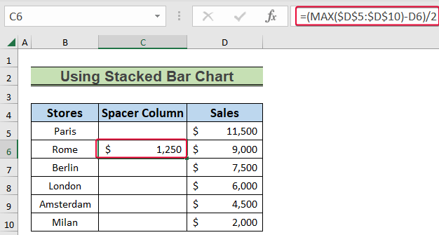 using stacked column chart to create a pipeline chart in Excel