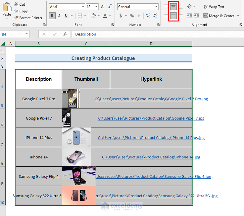 Step-by-Step Procedures to Create Product Catalogue in Excel