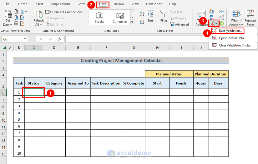 Generate Drop-Down List for Project Management Calendar