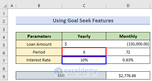 Making Data modification for using goal seek feature to create reverse EMI calculator in Excel