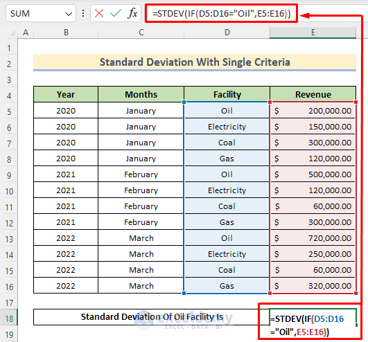 Standard Deviation IF with Single Criteria in Excel