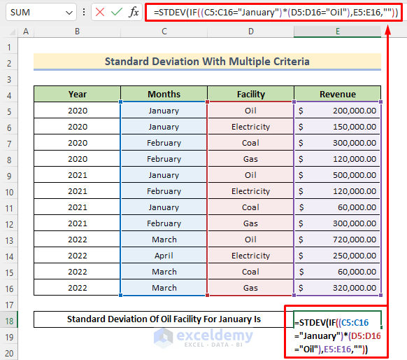 Standard Deviation IF with multiple Criteria in Excel