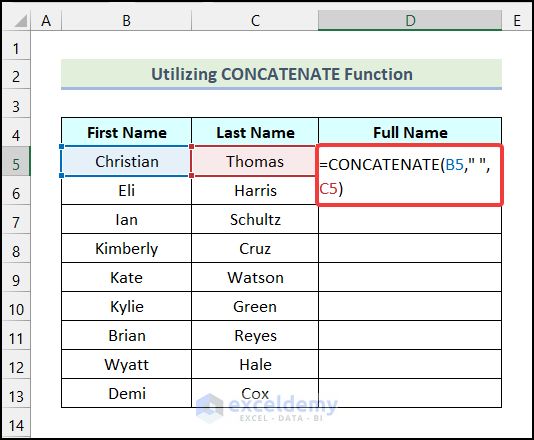 Utilizing CONCATENATE Function to join text in Excel