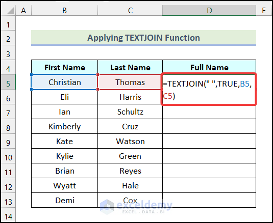 Applying TEXTJOIN Function to join text in Excel