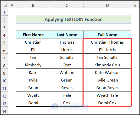 Final output of method 3 to join text in Excel