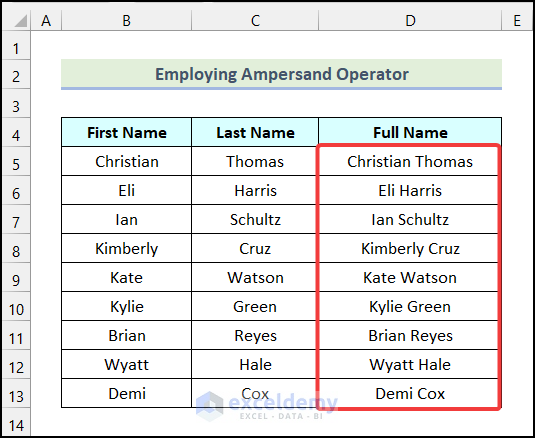 Final output of method 4 to join text in Excel