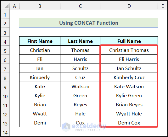 Final output of method 1 to join text in Excel