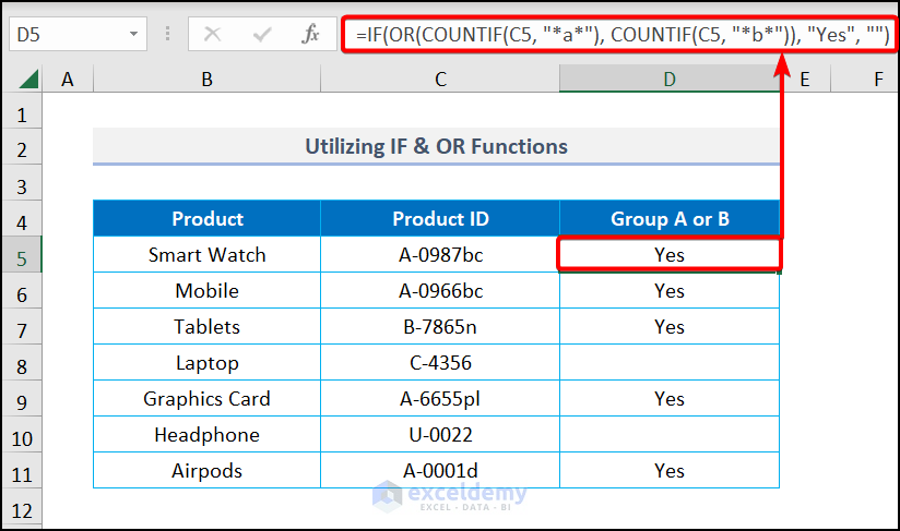 Utilizing IF and OR functions to use wildcard in IF statement in Excel
