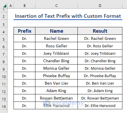 Insertion of Text Prefix with Custom Format in Excel