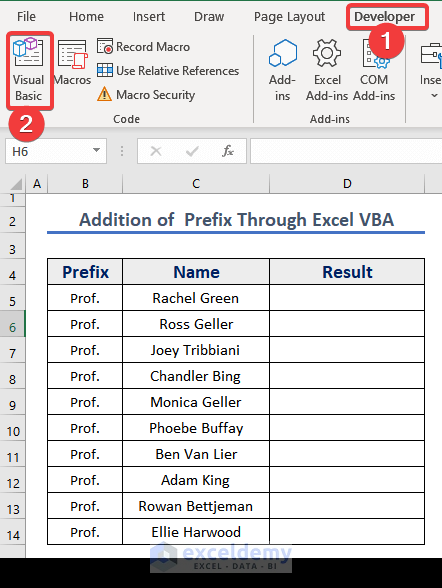 Going to the developer option to execute VBA Code