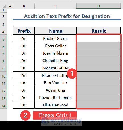 Selection of column for Custom Format for Text Prefix