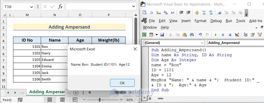 vba msgbox multiple variables