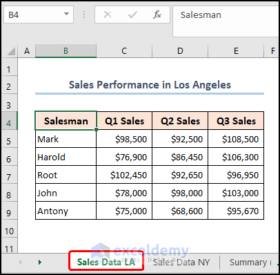 Showing dataset worksheet