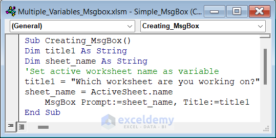 VBA Code for creating MsgBox