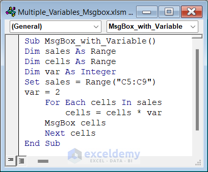 VBA Code for creating MsgBox with variables
