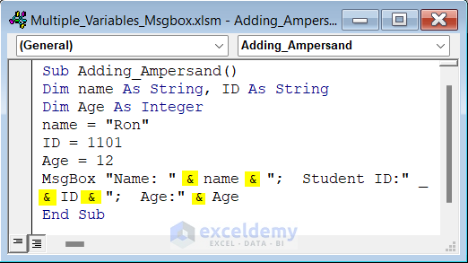 VBA Code for Adding Ampersand Between Variables