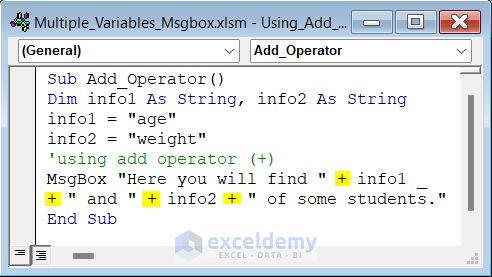 VBA Code  to Use Add Operator Between Variables