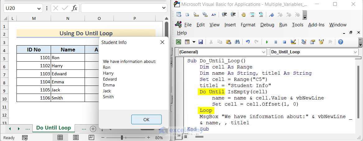 Overview image of Showing Multiple Variables in MsgBox Using Do Until Loop