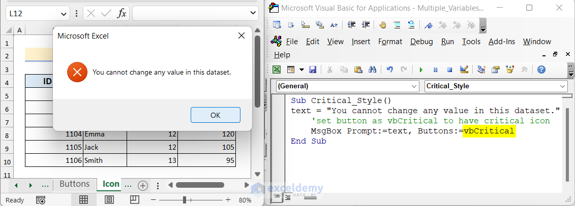 Overview image of Creating MsgBox with icon in Excel