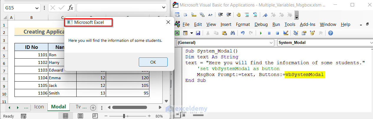 Overview image of Creating System Modal MsgBox Using VBA in Excel