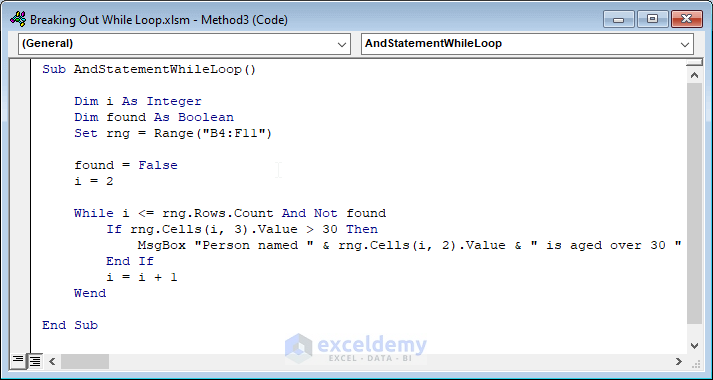 Use of And clause in the While loop in Excel VBA