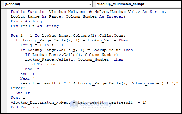 VBA code image to vlookup multiple values without repetition