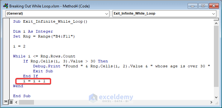 Fixing Infinite While loop in Excel VBA by updating the counter variable