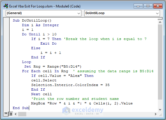 Code Image of How to Exit/Break Do-Until Loop in Excel VBA
